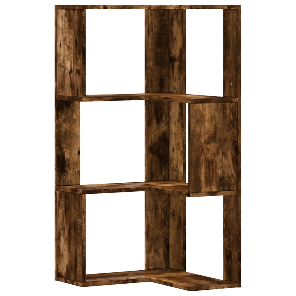 Corner Bookshelf 3 Shelves Smoked Oak Finish 50 X 50 X 102 Cm Engineered Wood