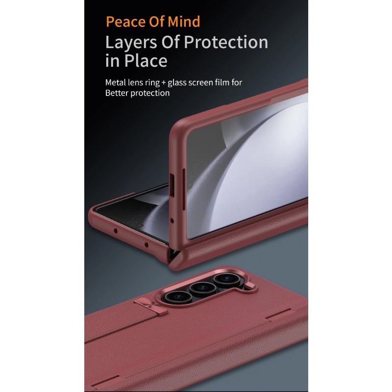 Wriststrap for Samsung Galaxy Z Fold 6 5 4 3 Case Ring Bracket PU Leather Hinge Protective Film Cover Slim Design Finger Ring Buckle