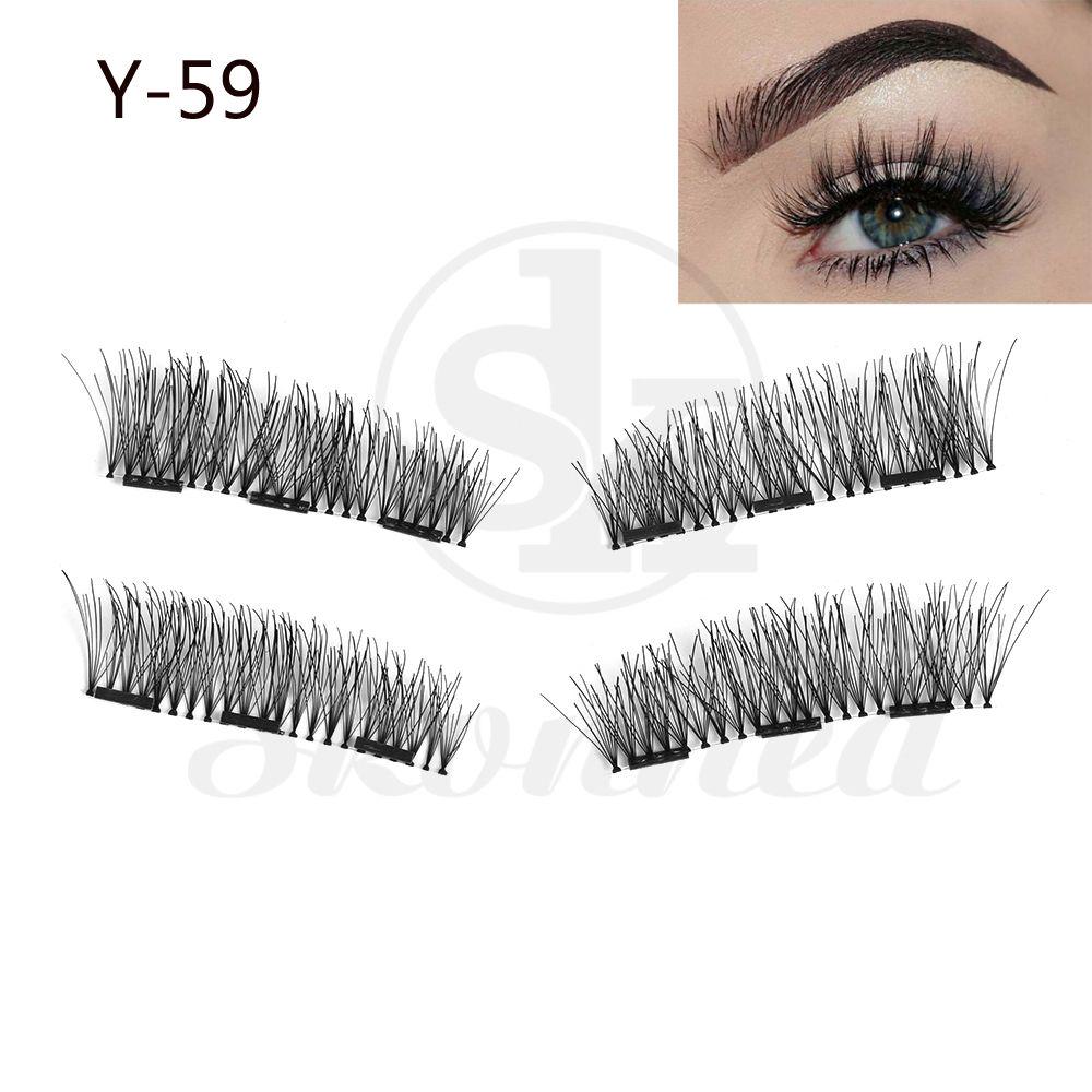 4 Pcs Sexy Long Cilia Full Coverage Cross Wispy Triple Magnet False Eyelashes Extension Tools