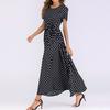 Fashion Women  Short Sleeve Beach Polka Dot Bandage Long Maxi Dress