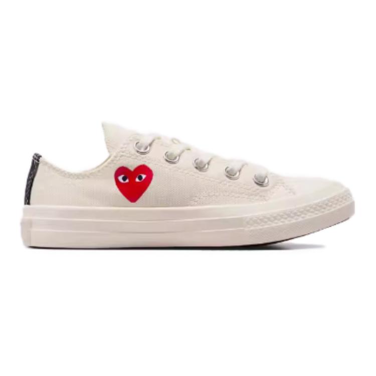 Converse Comme des Garçons PLAY x Chuck 70 Low PS Single Heart - Milk Kids Sneakers Cream Red Black A08807C