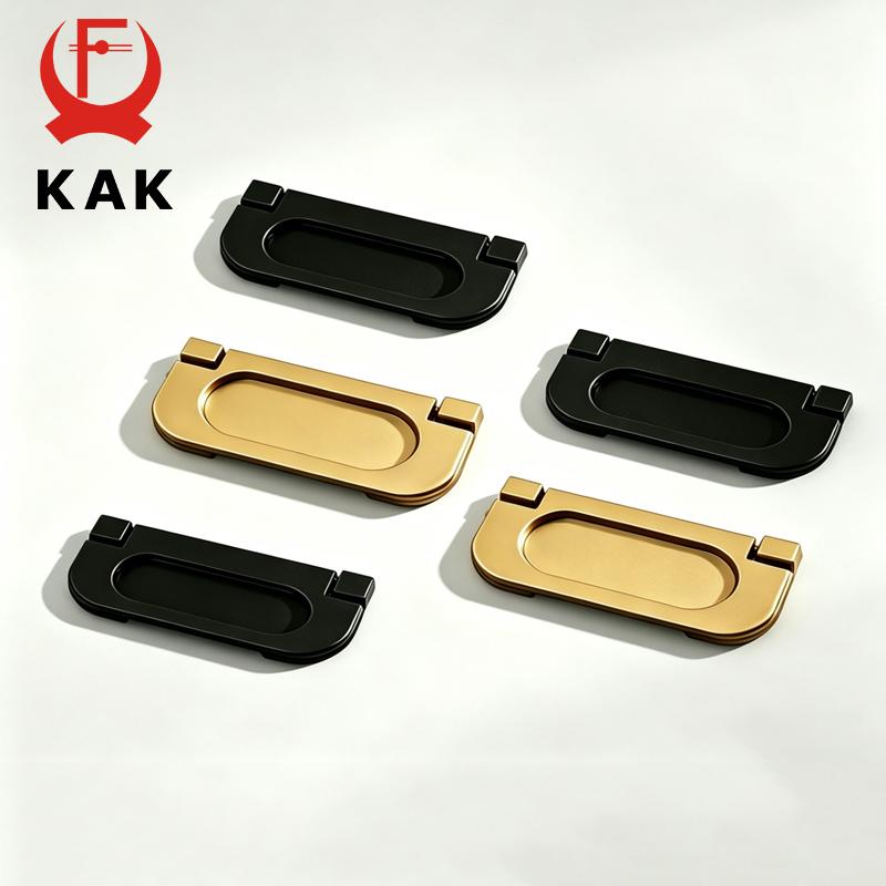 KAK Hidden Furniture Handle Gold Aluminum Alloy Flat Concealed Buckle Cabinet Pulls Flush Mounted Wardrobe Door Handle Hardware