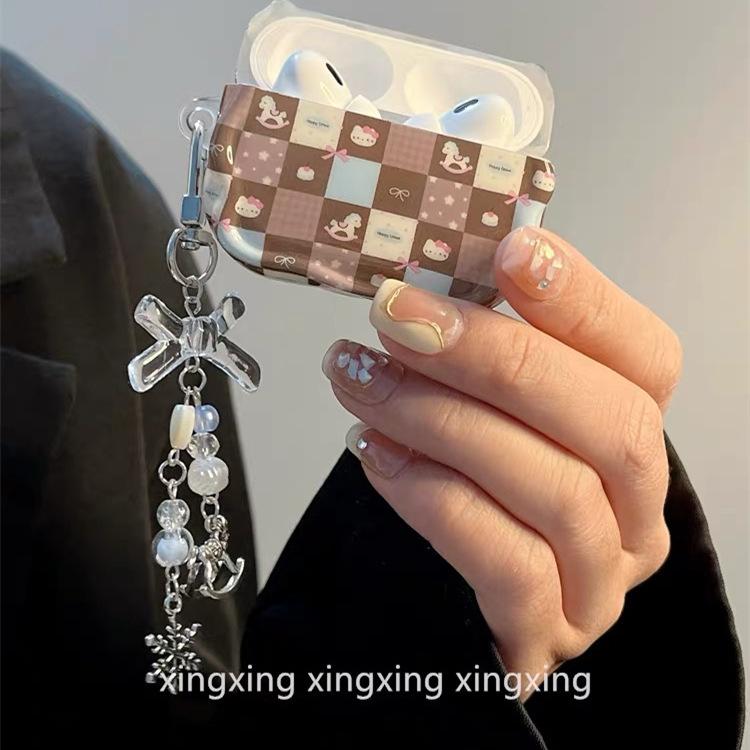 Ins Wind Cute Plaid KT Cat Suitable for Airpodspro1 Generation Earphone Cover Apple Protective Case 1 Soft Silicone 1 Female