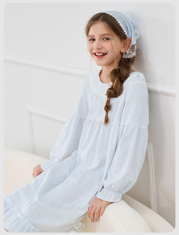 Yingshi Girls' 100% Cotton Sweet Long Sleeve Home Clothes Sleeping Skirt