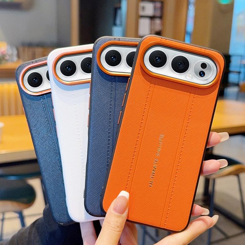 Étui de Conception en Cuir Texture Croisée de Luxe Pour Honor 500 et Honor 500 Pro Fin Anneau de Caméra Orange Housse antichoc
