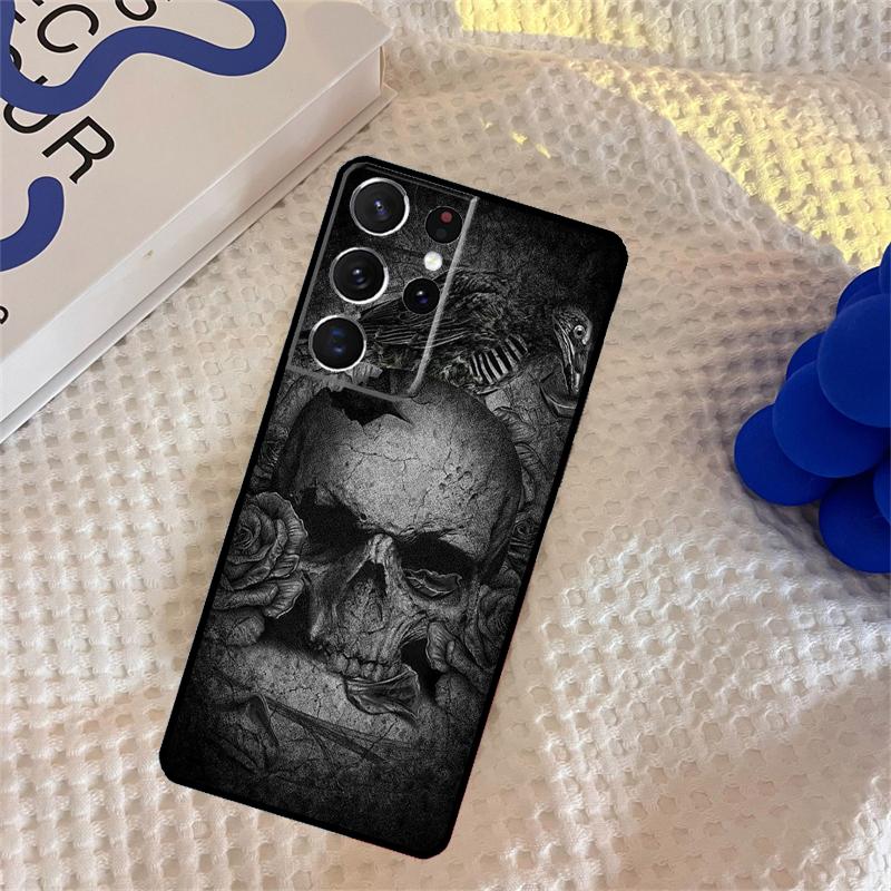 Crow Raven Dark Skull Phone Case For Samsung Galaxy S24 S25 Ultra S9 S10 S20 S22 S21 Plus S23 FE Portector Cover
