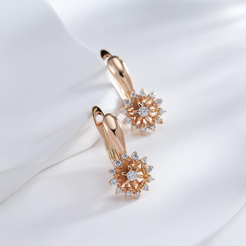 Trend  Rose Gold Color Crystal Flower English Earrings Women Unusual Creative Natural Zircon Accessories Daily Jewelry