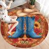 Cowboy Boots Round Area Rug,Carpet Rug for Living Room Bedroom Sofa Playroom Decor,Non Slip Floor Mat