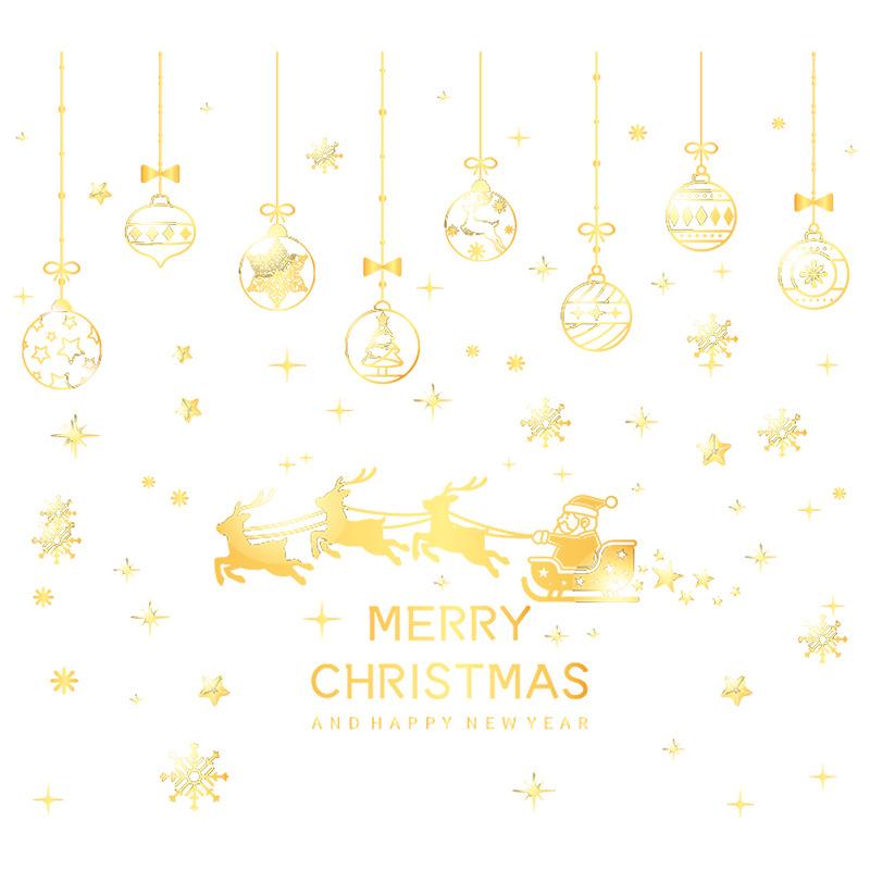 Novoroční okno Los Santa Claus Sáně Nádherná vánoční koule Spirálová stuha Samolepky na zeď Okenní nálepky pro domácí sváteční dekoraci