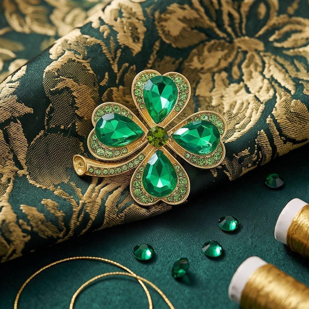 Four-leaf Clover Brooch, Glass Corsage, Elegant Retro Suit Jacket Accessory Pin