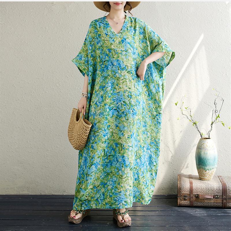 Maneca scurta marime mare bumbac vintage floral nou in rochii pentru femei casual lejer Rochie maxi lunga de vara
