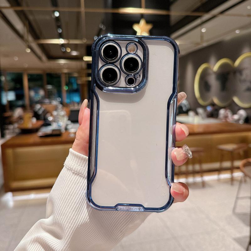 Applicable to iPhone16Promax electroplated blade mobile phone case 13 Apple 15 simple 12 four corners anti-drop transparent case