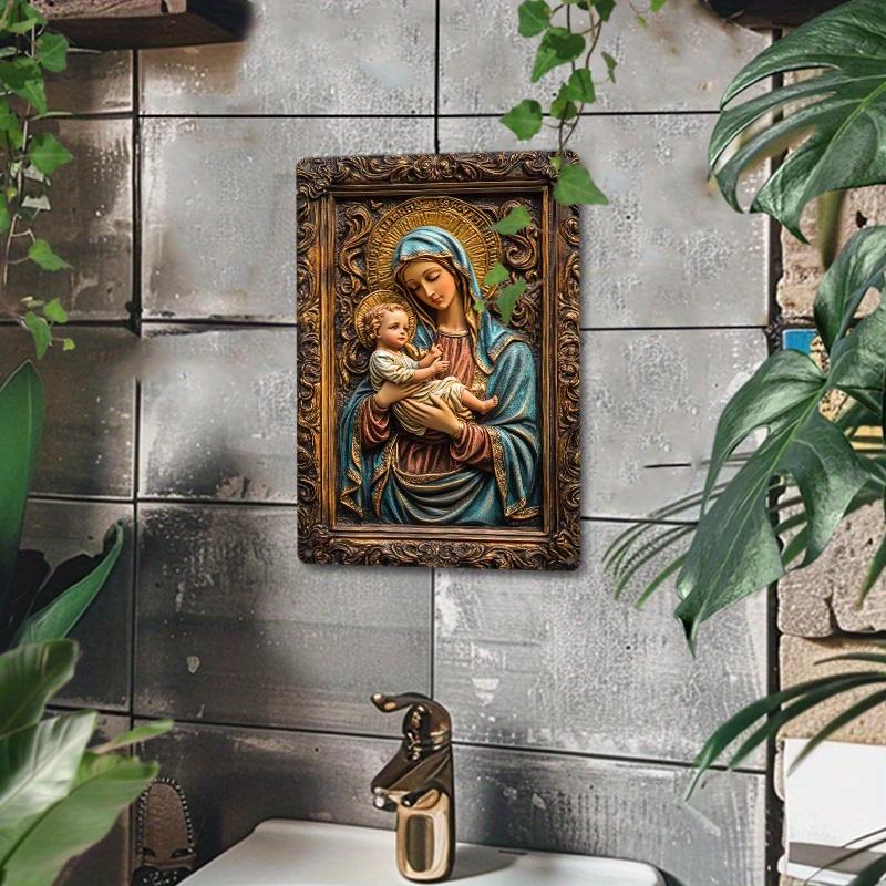 Vintage Mary & Jesus Aluminum Wall Art, Metal Tin Sign for Home, Office, or Bedroom Decor | Durable, Easy-to-Install