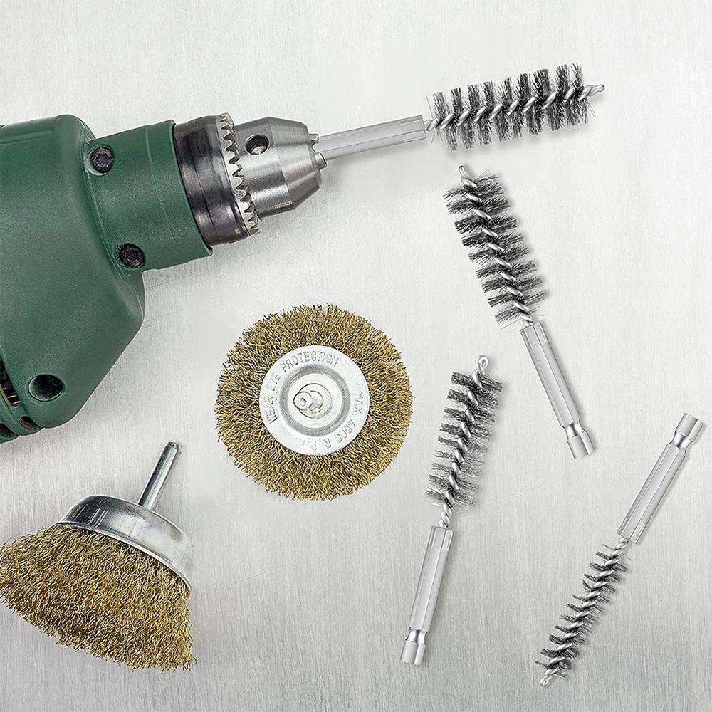 6PCS 8/10/12/15/17/19MM Bristles Wire Brush Twisted Wire Bore Brushes  Rust, Cleaning Tubes