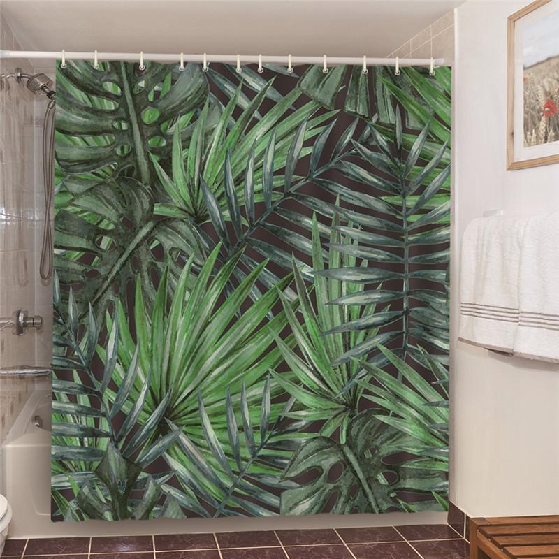 Shower Curtains Green Tropical Plants Bathroom Polyester Waterproof Shower Curtain Leaves Printing Curtains For Bathroom Shower
