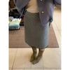 Korean Dongdaemun Autumn/Winter Polka Dot Lace Trim Wool Mid-Length Skirt