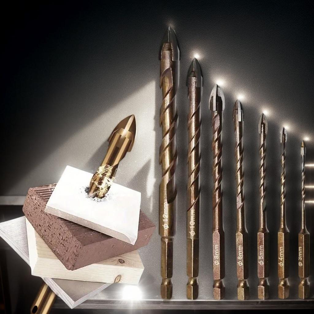 7pcs Cross Hex Tile Drill Bits - 3-12mm Glass Ceramic Concrete Hole Opener Hard Alloy Set