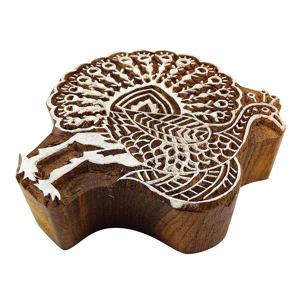 Textile Printing On Fabric Stamp Peacock Design Wooden Block Textile Block