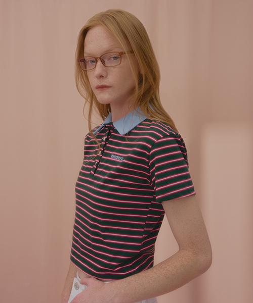 Uncover Stripe Logo Short Sleeve Collared T-Shirt Free