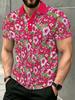 [Printed Design – Not Textured] Rose Red Collar, Rose Pink Morning Glory All-Over Print Men's Short Sleeve Polo Shirt
