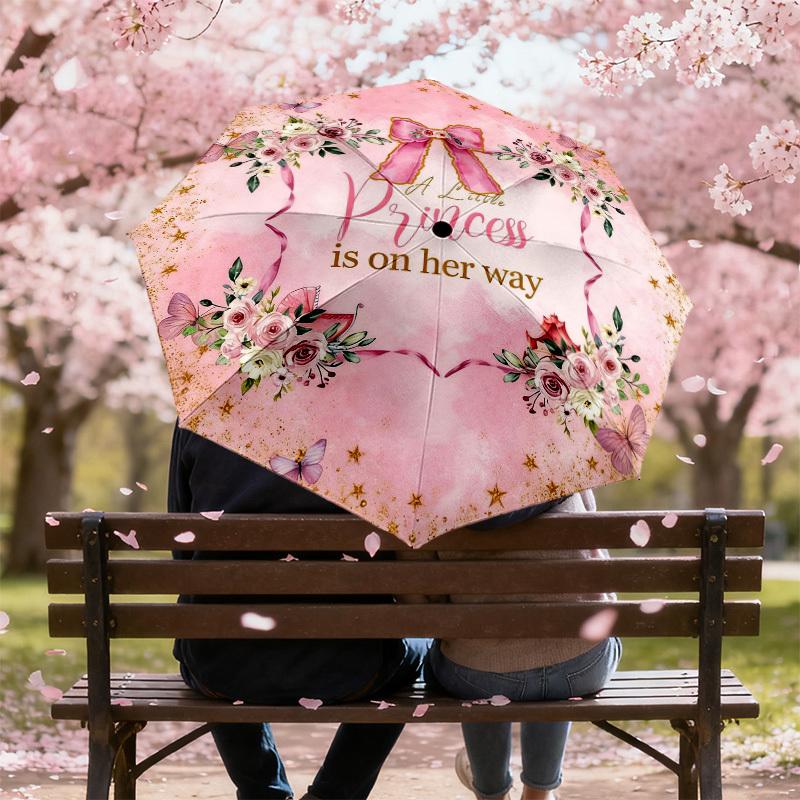 1pc Princess Flowers Automatic Folding Umbrella, Heavy Duty 8 Rib Iron Frame,  Suitable for Travel, Daily Use, Birthday, Decor Gift M0104039