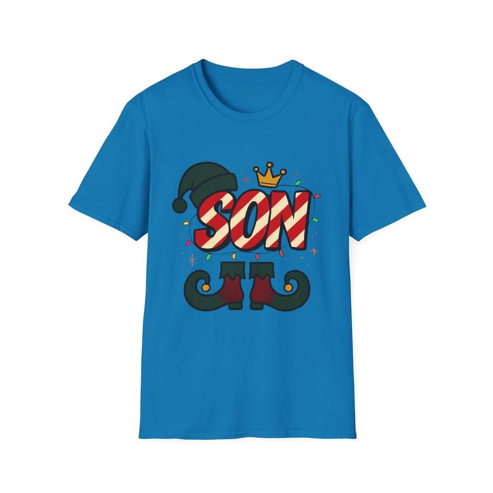 

Unisex Softstyle T-Shirt SON Bubble Letters Elf Shoes Hat Crown Lights Christmas S