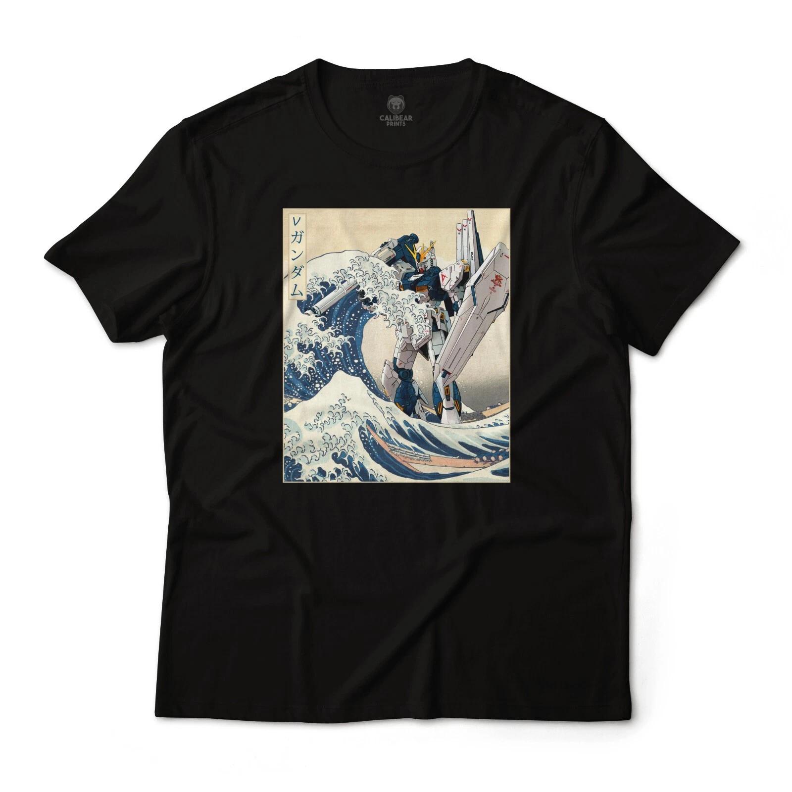 RX-93v Nu Gundam Mobile Suit in Great Wave off Kanagawa Graphic Art T-Shirt S