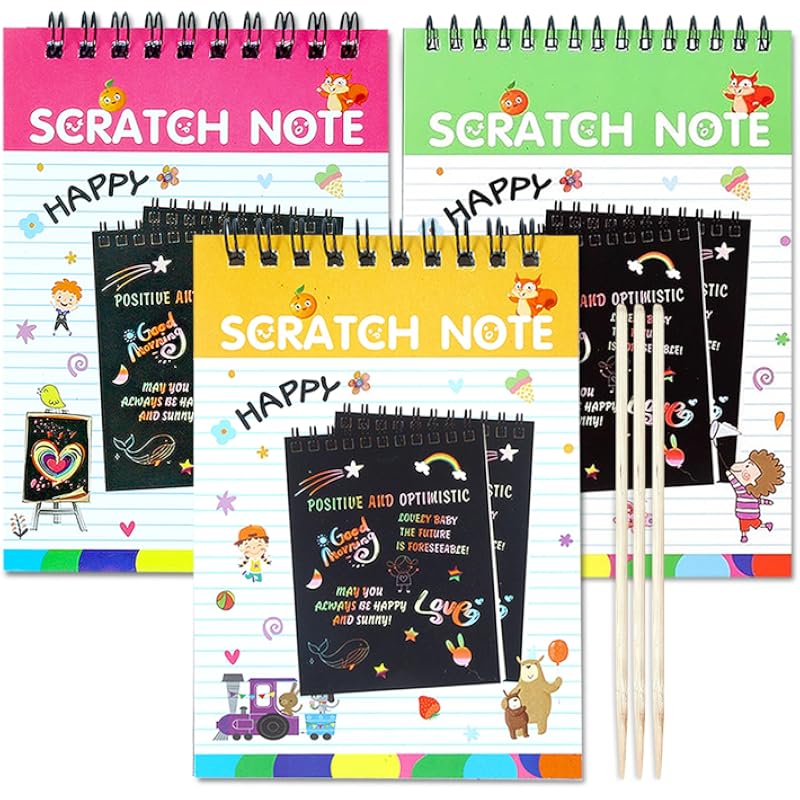 Glun Scratch Notepad For Kids, Theme B1 Pack Of 3 With Magical Rainbow Color Sheets