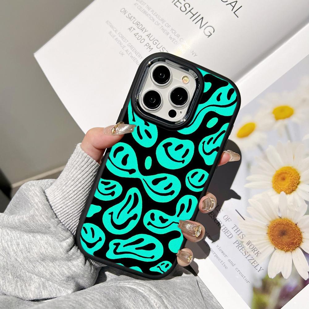 Ae88 Lovely Smiley Art Phone Cases for Samsung A13 A32 A53 A04e A54 S23 S24 Ultra Infinix Hot 40i Huawei P30 Pro Metal Camera Protective Back Cover
