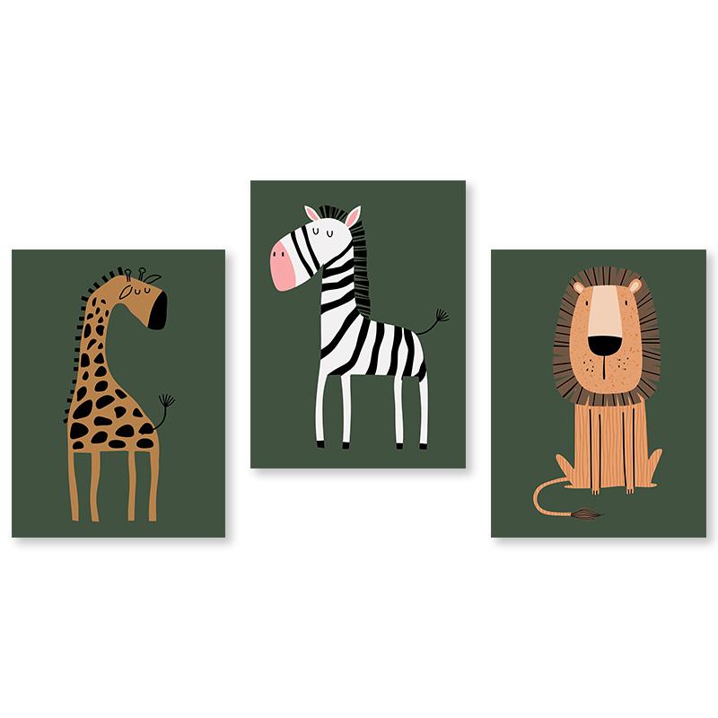 Child Room Safari Animals Lion Giraffe Zebra Poster Nursery Wall Art Canvas Painting Nordic Kids Bedroom Print Picture Decor