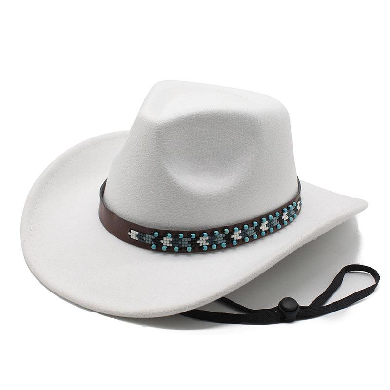 Tibetan Style Western Cowboy Hat Large Brim Wool Felt Hat 10 Colors Windproof Rope