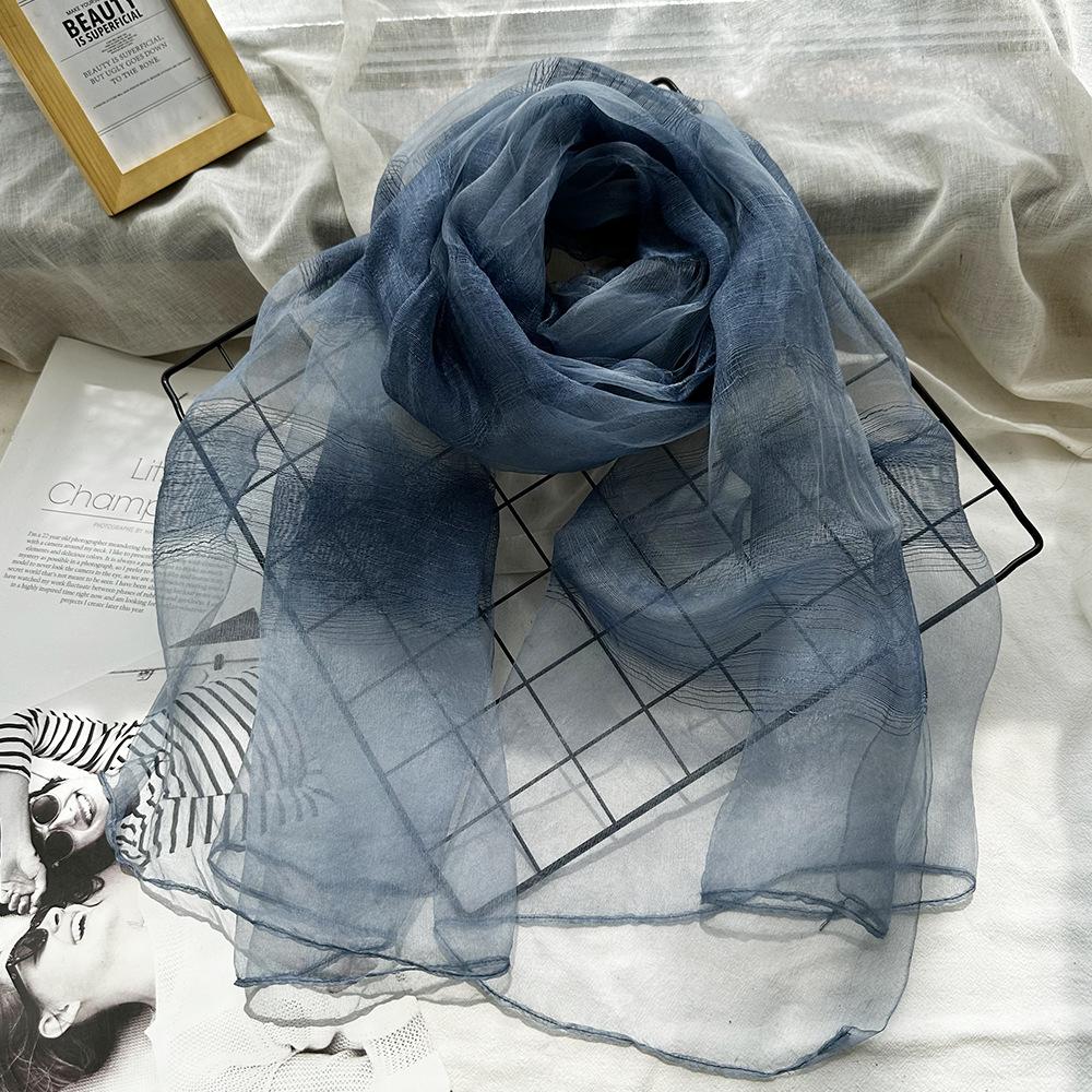 Thin Yarn Blue Women'S Hemp Mulberry Silk Scarf Women'S Autumn  Versatile Elegant Literary Silk And Hemp Shawl
