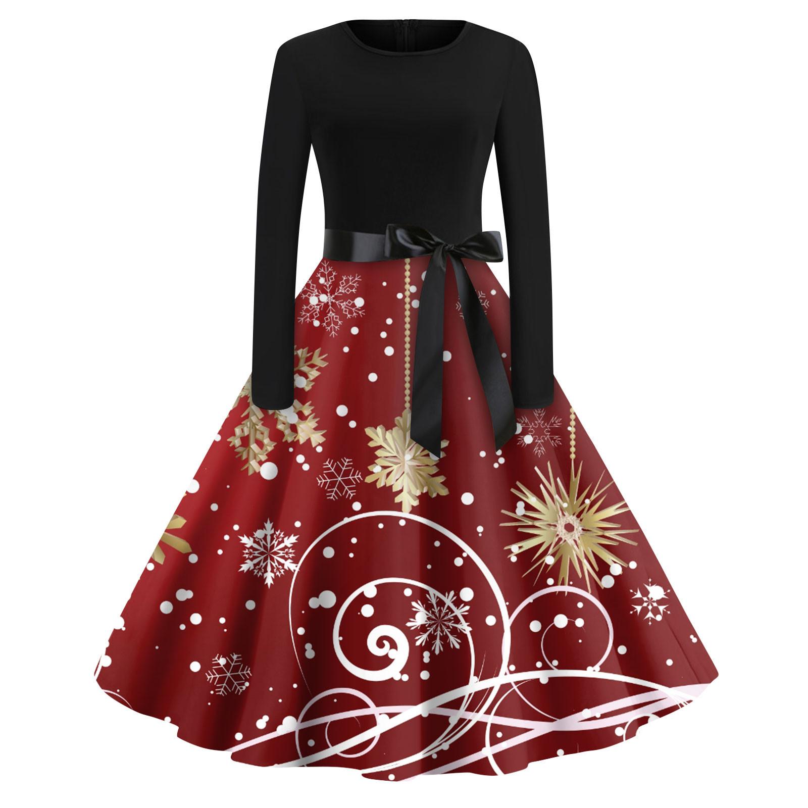 

Женская мода с круглым вырезом, повседневные тонкие рождественские платья с длинным рукавом и принтом XXXL золотой