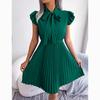 Spring Summer A Line Casual Dresses Women Lace Up Waist Pleated Office Lady Dress Elegant Ruffled Solid Loose Dress Female Clothing 24114