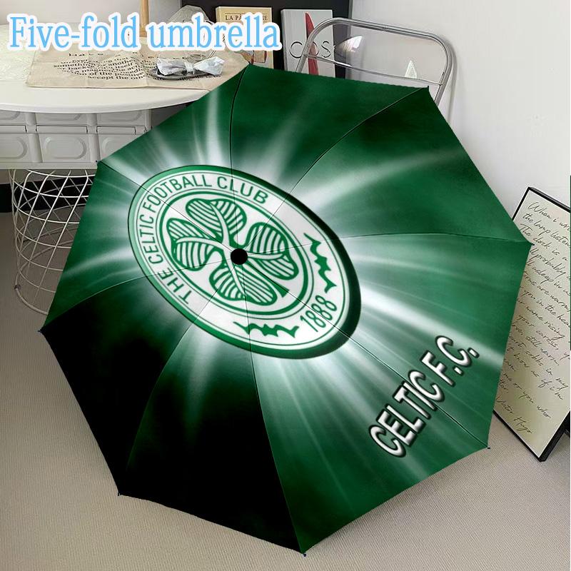1PC Celtic Football Club Crest Printed Mini Five-Fold Lightweight Umbrella, Eight-Bone Frame, for Home Travel and Outdoor Use in Any Season