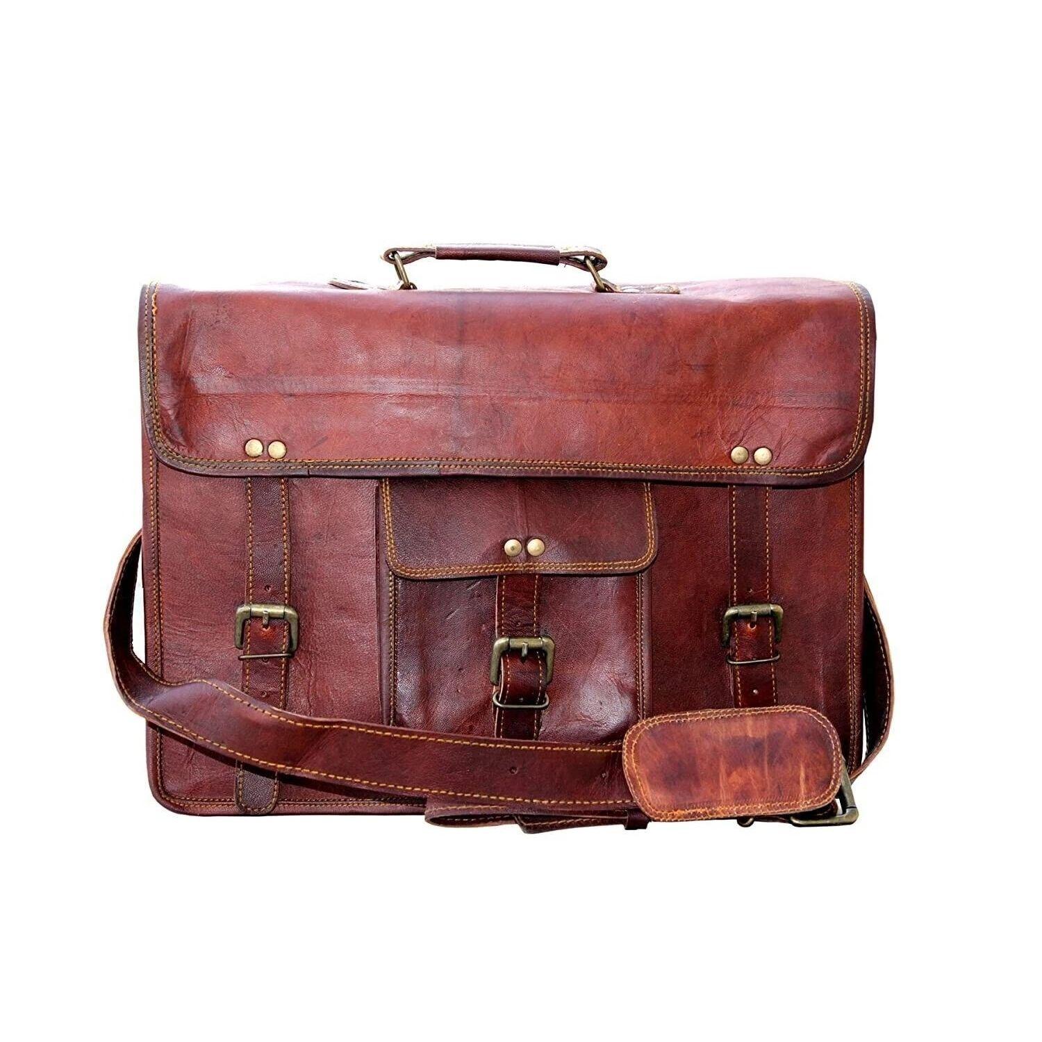 

Мужская разноцветная сумка-мессенджер через плечо для ноутбука из натуральной кожи, винтажная, грубая 18 x 14 x 6 in