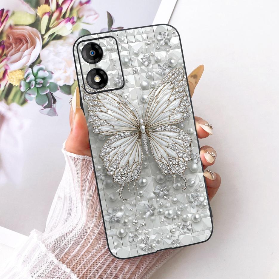 For Motorola Moto E13 Case Moto E14 Luxury Flowers Butterfly Painted Cover Soft Silicone Case For Motorola E14 E 13 MotoE13 Bags