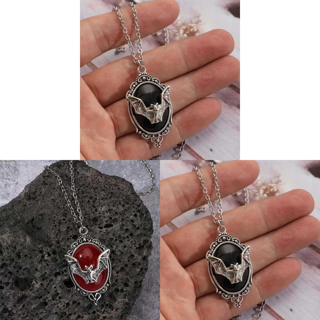 Gothic Vampire Bat Pendant Necklace With Ruby For Halloween Gift For Women