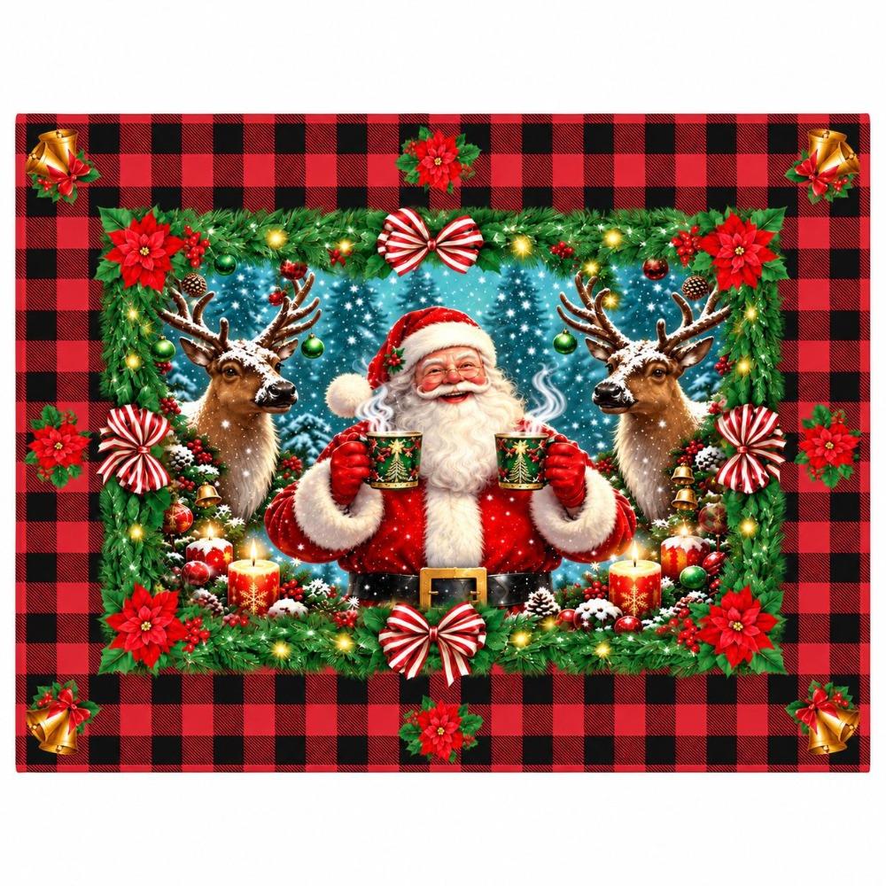 Tablecloth Christmas table linen tabletop holiday decoration with snowman and Santa Claus printed table Cloth Bobsled Bell