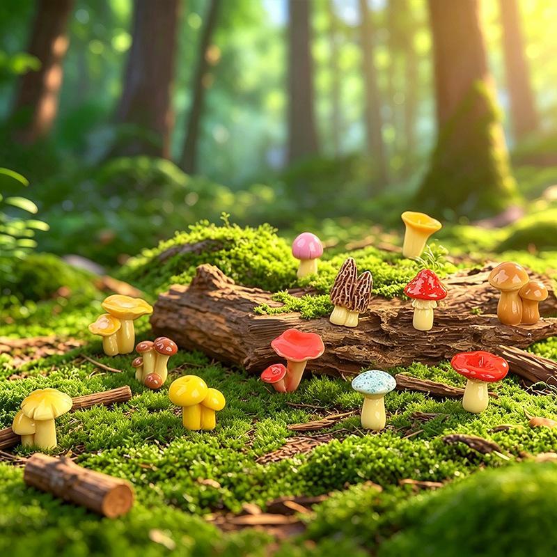 Mini Resin Mushroom Ornaments Micro Landscape Decor Dollhouse Miniature Mushroom Model For Fairy Moss Garden Diy Bonsai Decor