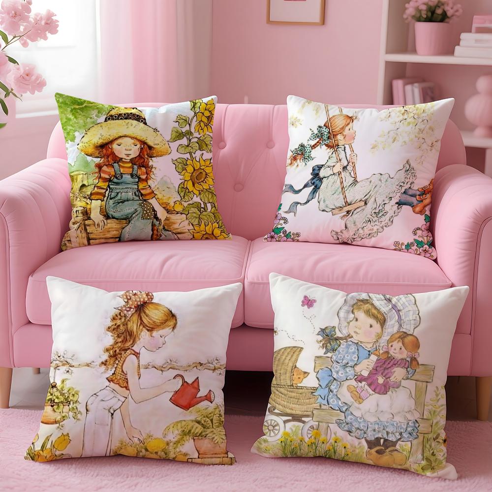 Art Sarah Kay Swing Girl Cushion Cover Short Plush Double-Sided Printing Home Machine Washable In Warm Winter Pillow Case