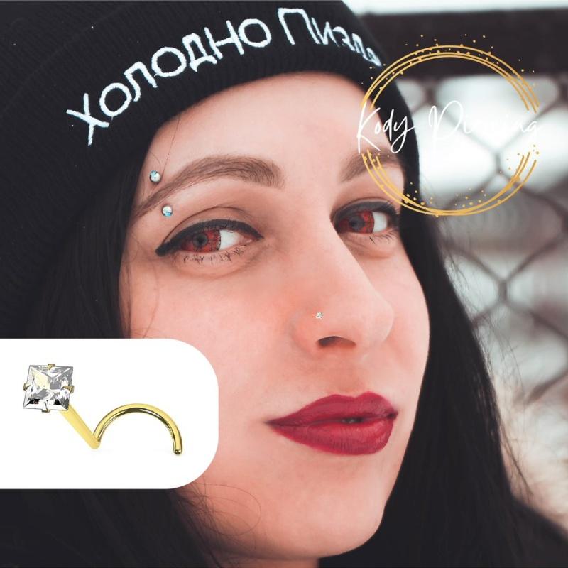 

KODY PIERCING 18K GOLD Piercing Curved Shank 2mm Square Zircon Set