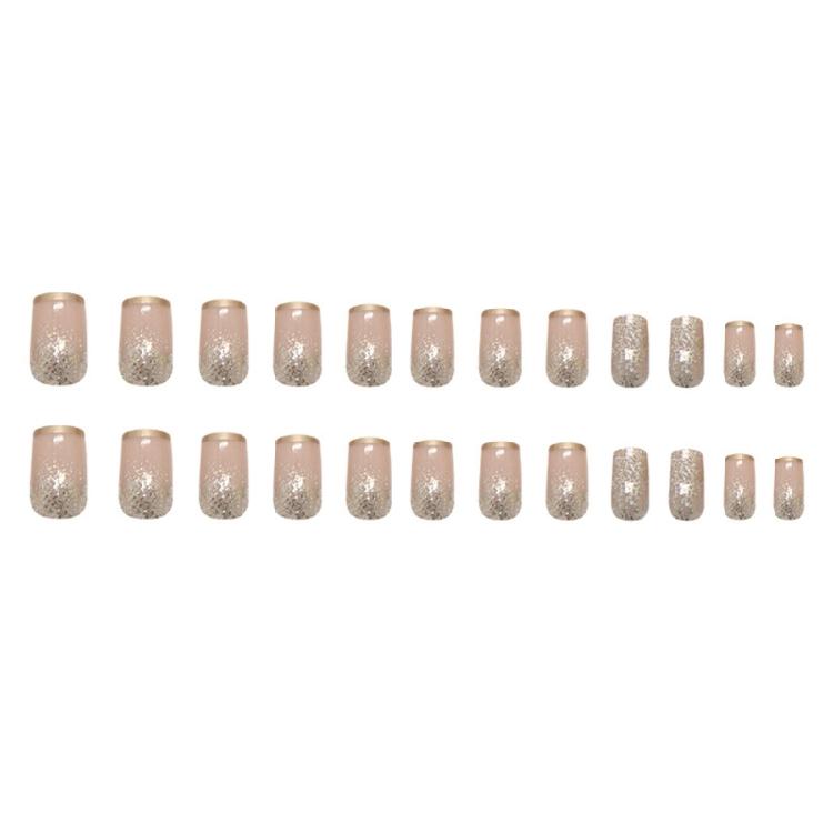 24x Glittering Acrylic Nail French Tip False Nail Simple Press On Nail Medium Square Full Cover Stick On Nail