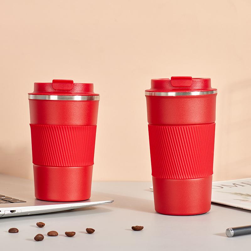 

Supply 304 Stainless Steel Double-Layer Thermos Cup Leather Case Coffee Cup Creative Portable Business Gift Cup 510ml червоний