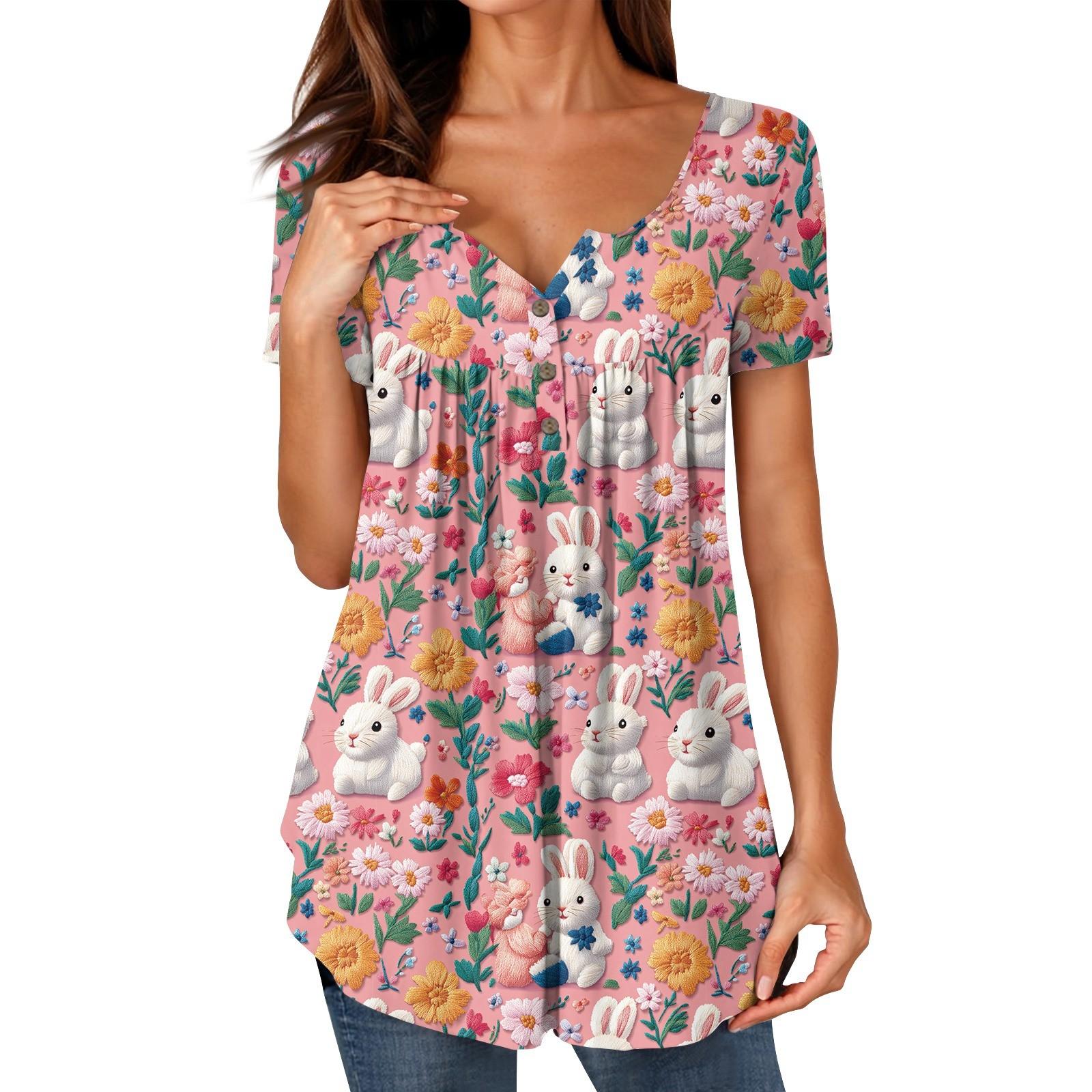 

Женские туники, топы, нарядные, повседневные, летние, с принтом, рубашки с коротким рукавом, свободный крой, плиссированный топ в стиле бохо XL горячий розовый