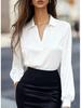 Autumn 2025 European & American Satin V-Neck Long-Sleeve Blouse - Women's Fashion