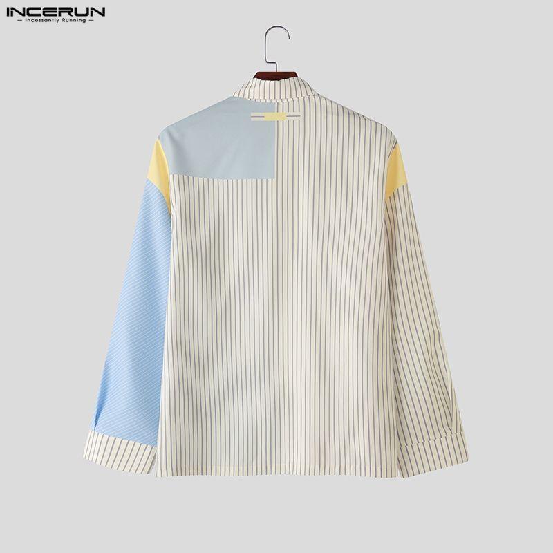 INCERUN Oversized Men Lapel Neck Long Sleeve Striped 3D Flowers Casual Loose Shirts