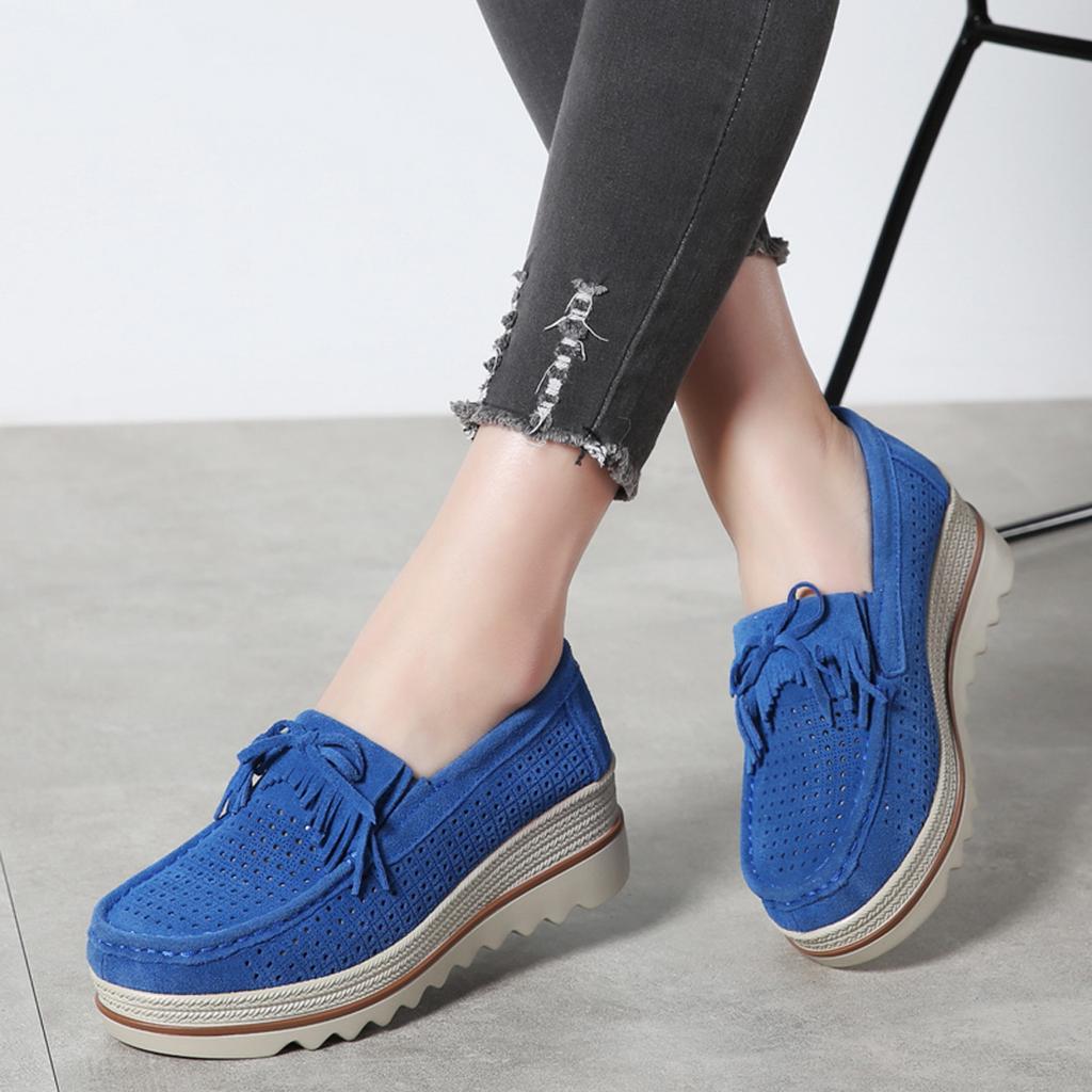 Cow Suede Women's Walking Shoes Fashion Platform Shoes Loafers Height-increased Moccasins Slip-on Mother Shoes