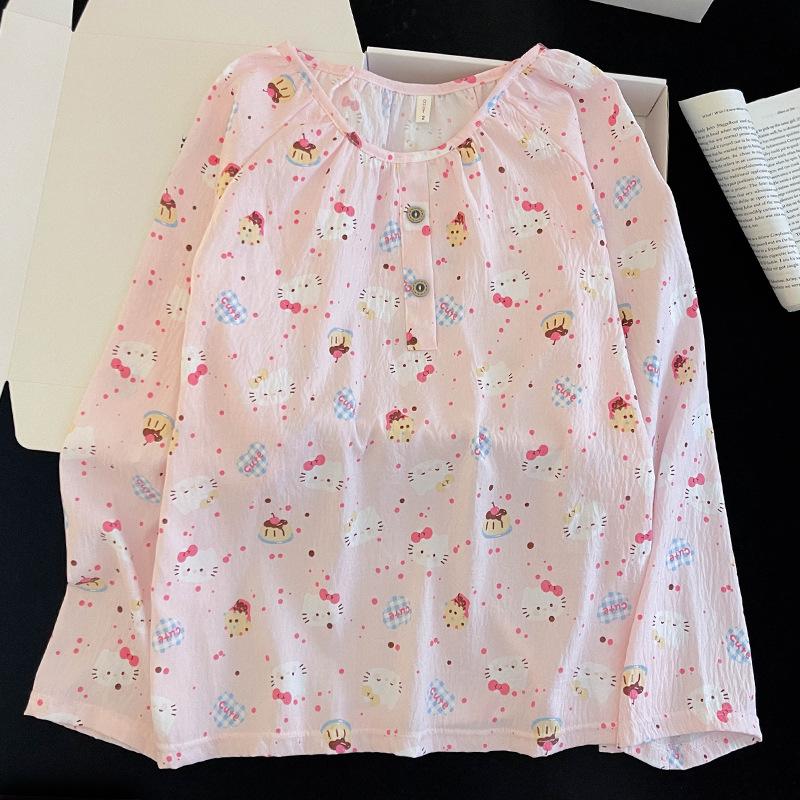 Women's Cloud Cotton Cartoon Pajama Set – Long Sleeve, Crew Neck, Plus Size, Outdoor Wear