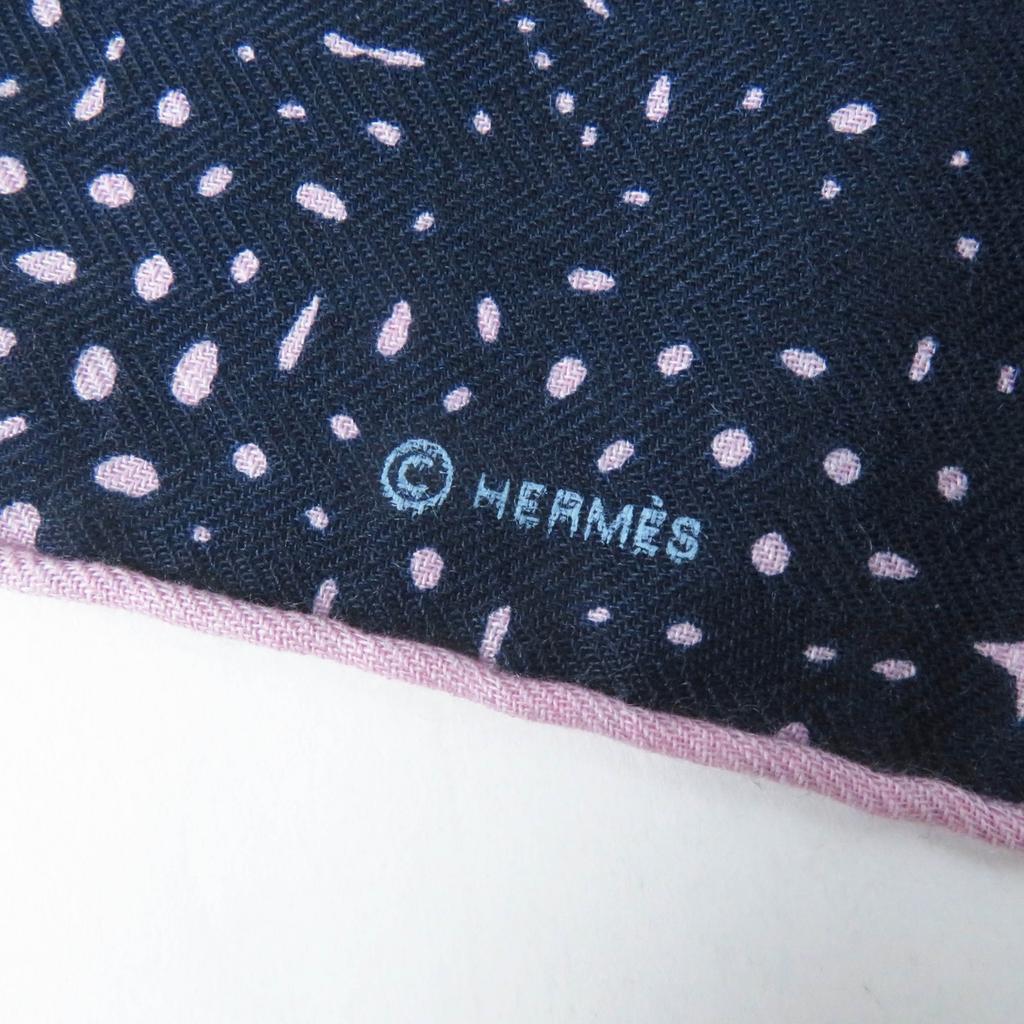 Excellent HERMES Scarf CLAIR DE LUNE Large Stole/ Navy Pink Cashmere Women Used